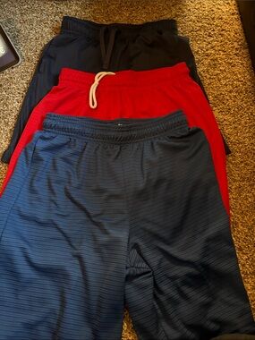 Three-Pack Men’s Athletic Shorts — Navy, Red, Black